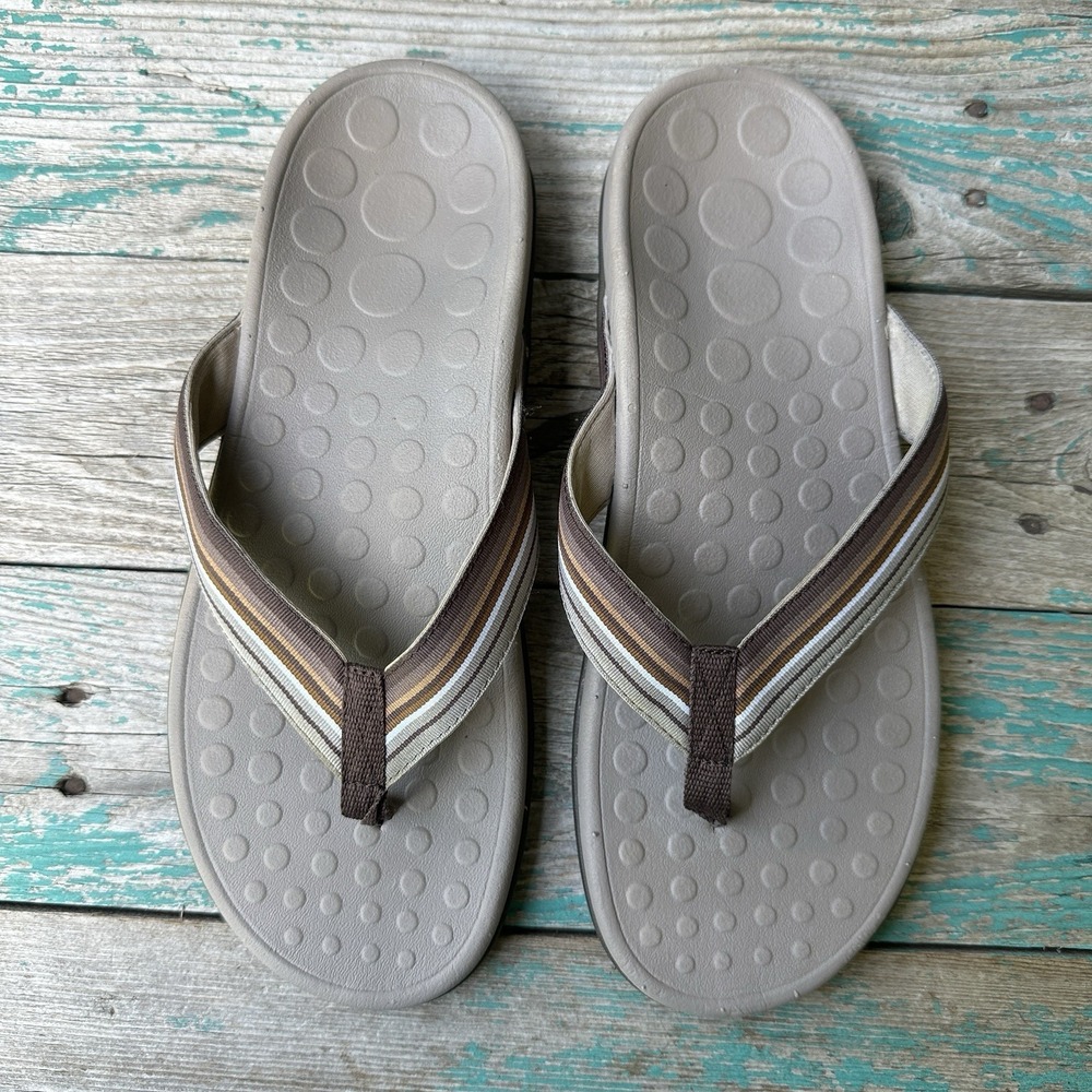 Orthaheel Island Sandal Thong Flip Flop Womens Size 9 Brown Stripes Arch support